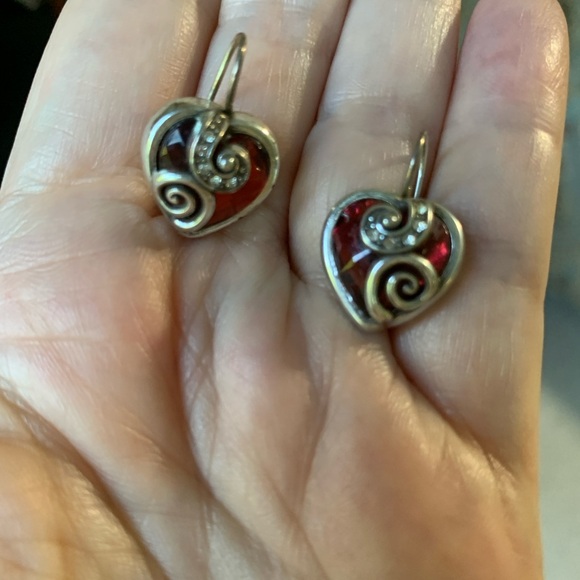 Brighton Red Crystal Heart Earrings French Hooks Rare Retired Cupids Love - Picture 4 of 9